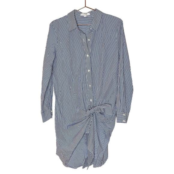 THAKOON COLLECTIVE Blue Stripe Pattern Tie Waist Button Front Shirtdress Size 10 - Picture 3 of 13